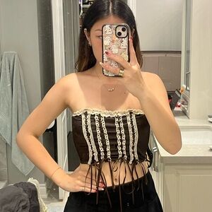 URBAN OUTFITTERS brown ivory lace corset top